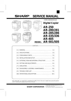 SHARP AR-505 Service Manual - Digital Copier