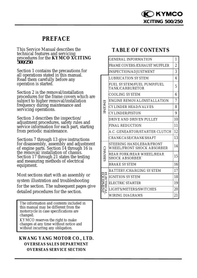 KYMCO XCITING 500/250 2005–2006 OEM Factory Service Manual