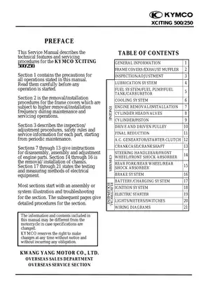 KYMCO XCITING 500/250 Service Manual - Comprehensive Maintenance Guide Preview image 2