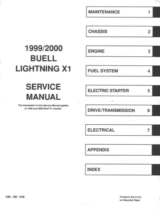 Buell Lightning X1 1999/2000 Service Manual - Comprehensive Repair Guide Preview image 3
