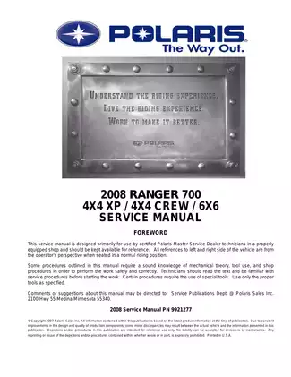 2008 Polaris Ranger 700 XP Crew service manual Preview image 1