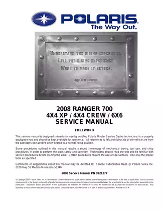 2008 Polaris Ranger 700 Service Manual - Comprehensive Vehicle Maintenance and Repair Guide