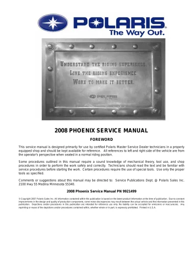 Polaris Phoenix 200 Factory Service Manual, 2008 - (P/N 9921499)