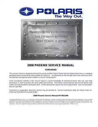 2008 Polaris Phoenix 200, Sawtooth 200 service manual Preview image 1