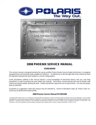 2008 Polaris Phoenix 200 Service Manual for Expert Maintenance