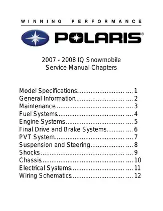 2007-2008 Polaris IQ, 600, 700, 800 snowmobile repair manual Preview image 1