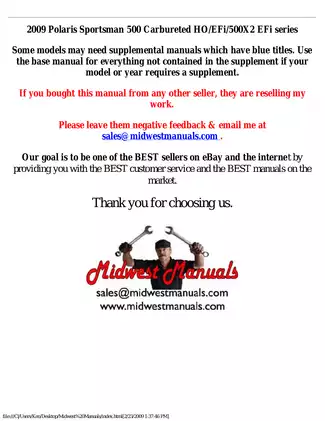 2009 Polaris Sportsman 500 EFI & Carbureted Service Manual - Comprehensive Guide Preview image 1