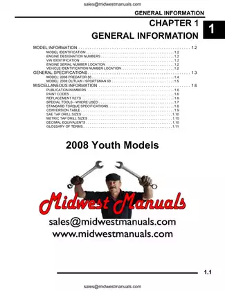 2008 Polaris Predator 50, Outlaw 90, Sportsman 90 youth ATV service manual Preview image 1