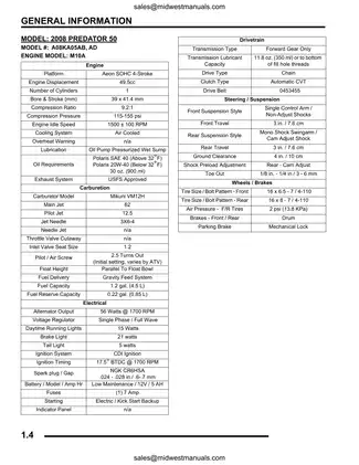 2008 Polaris Predator 50, Outlaw 90, Sportsman 90 youth ATV service manual Preview image 4