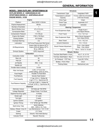 2008 Polaris ATV Models Service Manual - Predator 50, Outlaw 90, Sportsman 90 Preview image 5