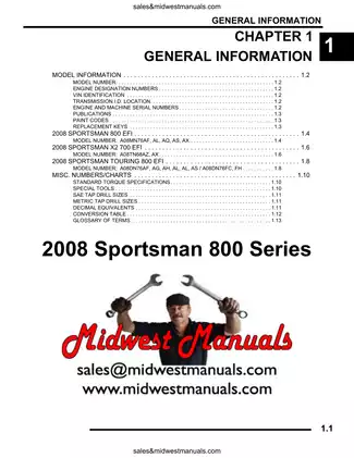 2008 Polaris Sportsman 800 series ATV service manual Preview image 1