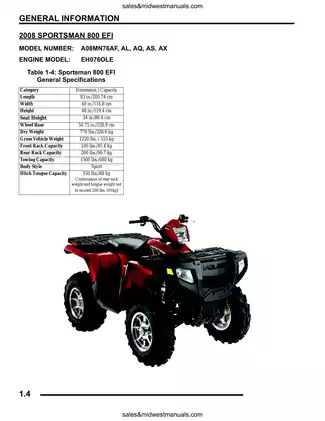 2008 Polaris Sportsman 800 EFI Service Manual Preview image 4