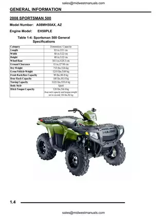 2009 Polaris Sportsman 500 ATV manual Preview image 4