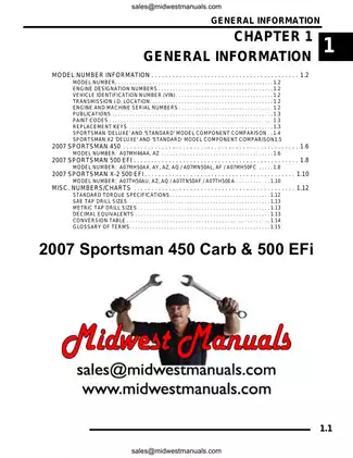 2007 Polaris Sportsman 450, Sportsman 500 EFI shop, repair manual Preview image 1