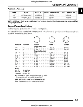 2007 Polaris Outlaw 500 Service Manual PDF Preview image 3