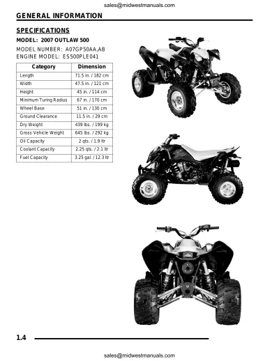 2007 Polaris Outlaw 500 Black / White Service Manual (P/N 9920783, 9920784)