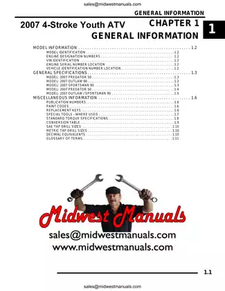 2007 Polaris Predator 50, Sportsman 50, Sportsman 90, Outlaw 90 youth ATV service manual Preview image 1