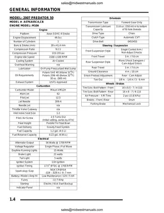 2007 Polaris Predator 50, Sportsman 50, Sportsman 90, Outlaw 90 youth ATV service manual Preview image 4