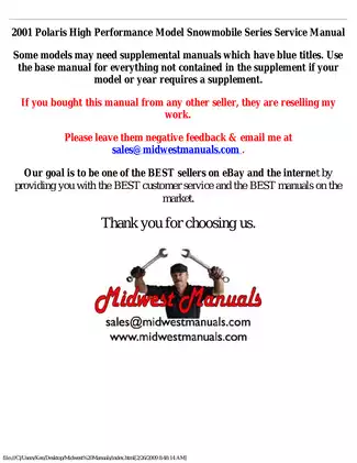 2001 Polaris High Performance Model Snowmobile Service Manual