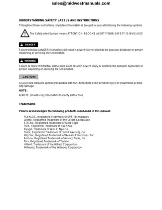 2001 Polaris High Performance Model Snowmobile Service Manual Preview image 3