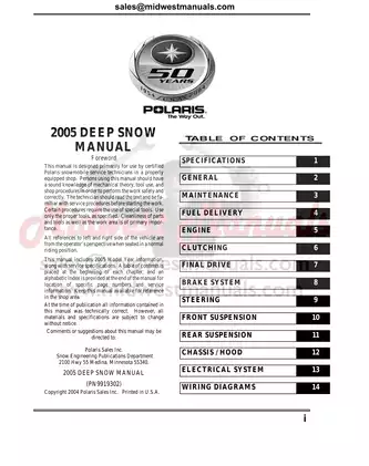 2005 Polaris Deep Snow Snowmobile Service Manual Preview image 4