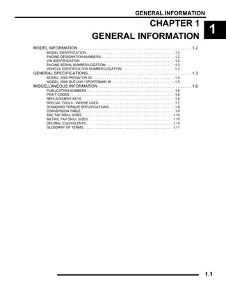 2008 Polaris Predator 50, Outlaw 90 & Sportsman 90 Repair Manual