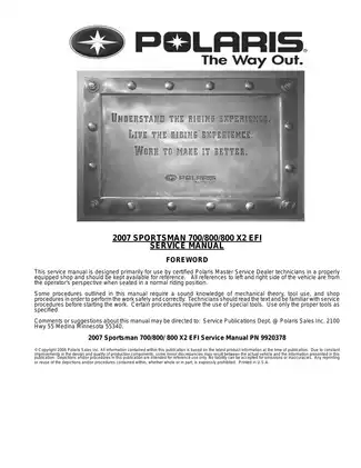 2007 Polaris Sportsman 700/800/800 X2 EFI Service Manual