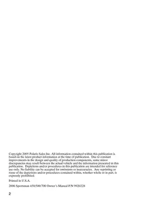 Polaris Sportsman 450/500/700 Owner's Manual and Service Guide Preview image 5