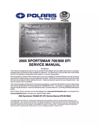 2005 Polaris Sportsman 700/800 EFI Service Manual - Professional ATV Repair Guide Preview image 2