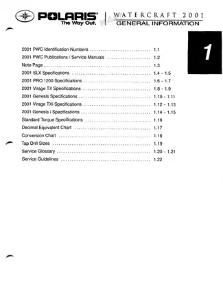 Polaris Personal Watercraft Service Manual - Models SLX, PRO 120, Virage TXi, and Genesis Preview image 5
