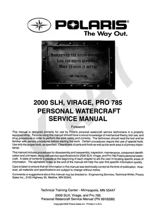 2000 Polaris SLH, Virage, Pro 785 Watercraft Service Manual Preview image 2