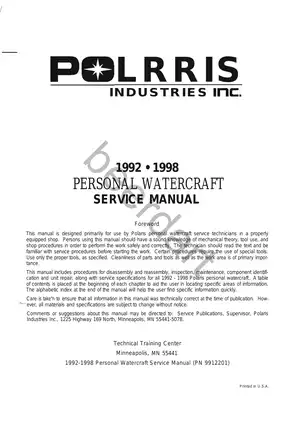 Polaris Personal Watercraft Service Manual (1992-1998)