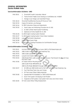 Polaris Personal Watercraft Service Manual (1992-1998) Preview image 5