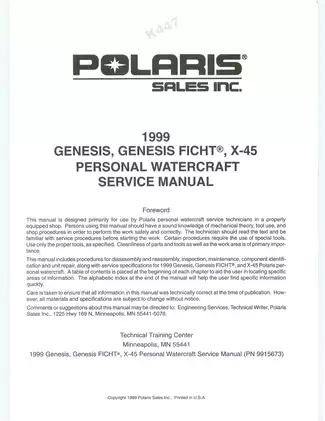 1999-2002 Polaris Genesis X-45, Genesis Ficht PWC service manual Preview image 2