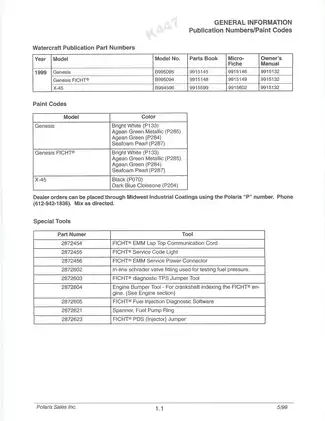 1999 Polaris Genesis FICHT® and X-45 Personal Watercraft Service Manual Preview image 5