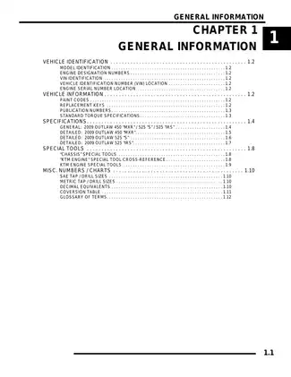 2009 Polaris Outlaw 450 MXR, 525 S, 525 IRS ATV service manual Preview image 1