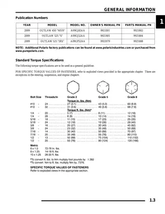 2009 Polaris Outlaw 450 MXR, 525 S, 525 IRS ATV service manual Preview image 3