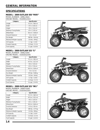 Comprehensive Polaris 2009 Outlaw 450/525 Owner’s Manual Preview image 4