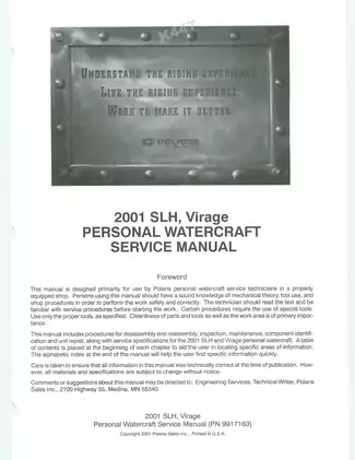 2001 Polaris SLH and Virage Personal Watercraft Service Manual Preview image 2