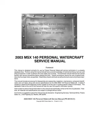 2003 Polaris MSX 140 Personal Watercraft Service Manual Preview image 2