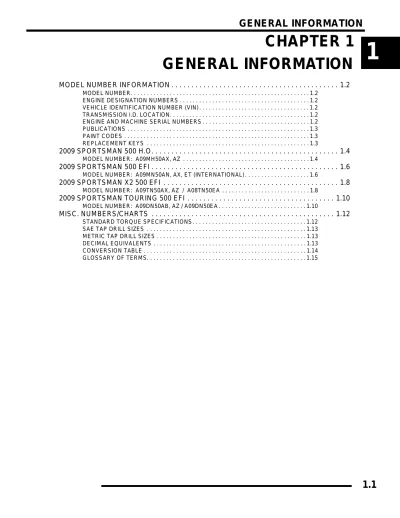 2009 Polaris Sportsman 500 H.O. / 500 EFI / X2 500 EFI / Touring 500 EFI Service Manual (P/N 9921790)