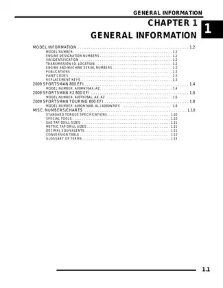 2009 Polaris Sportsman 800 HO EFI,  Sportsman Touring 800 EFI, Touring 800 EFI International, Sportsman X2 800 EFI ATV repair manual Preview image 1