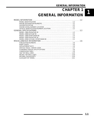 2009 Polaris Outlaw 50, Outlaw 90, Sportsman 90 ATV manual Preview image 1