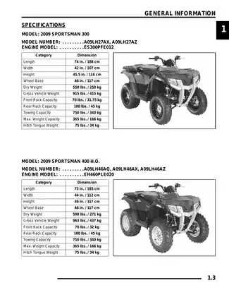 2009 Polaris Sportsman 300, Sportsman 400 HO 4x4 ATV manual Preview image 3