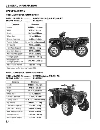 2009 Polaris Sportsman XP 550 Owner's Manual & Service Guide Preview image 4