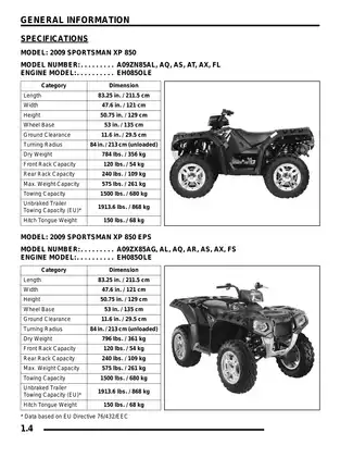2009 Polaris Sportsman XP 850 Owner's Manual and Service Guide Preview image 4