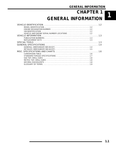 Polaris RANGER 500 4X4 EFI 2009 Service Manual (P/N 9921868)