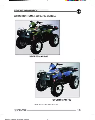 2003 Polaris Sportsman 600/700 Service Manual and Repair Guide Preview image 5