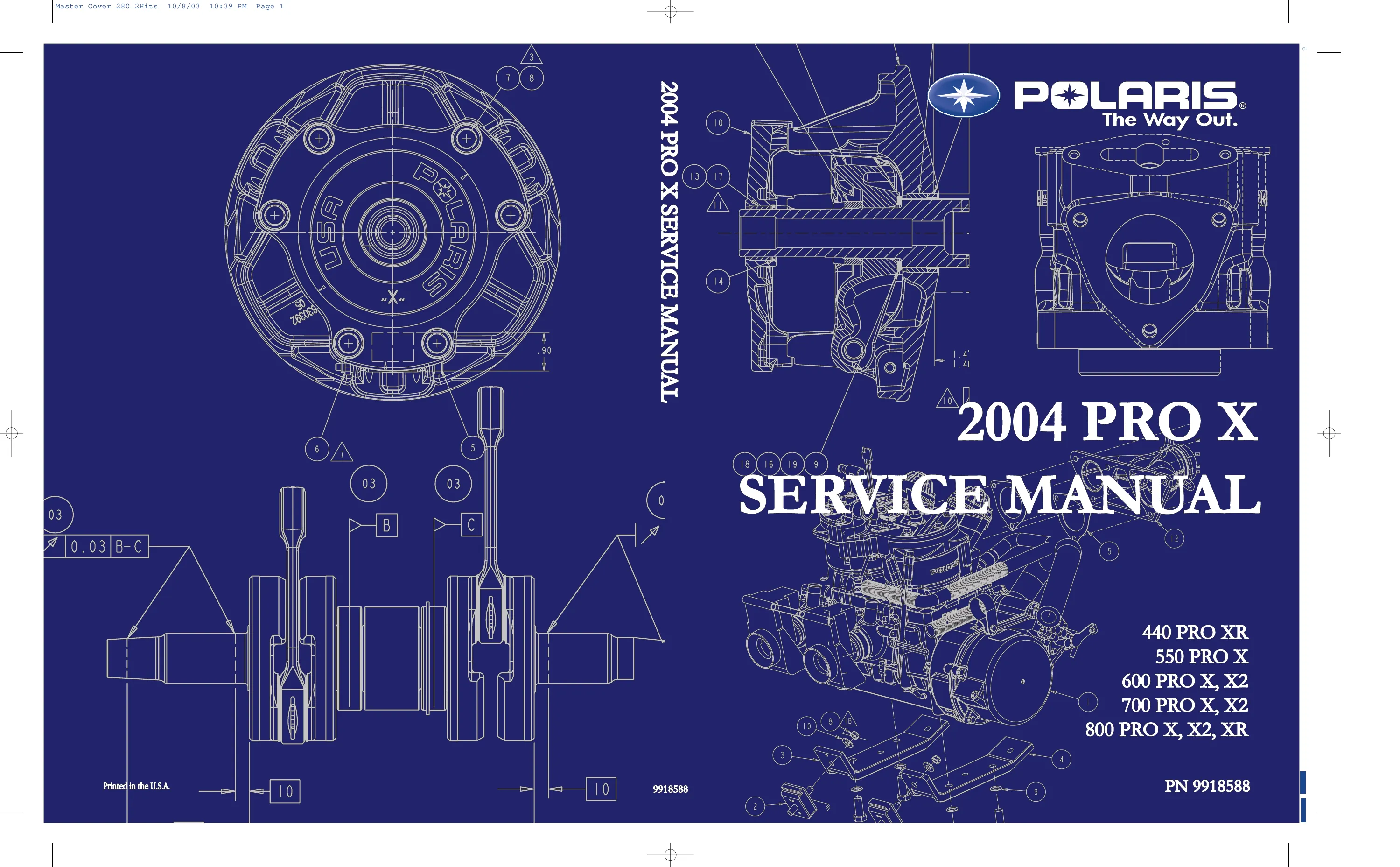 2004 Polaris Pro X, 440 Pro X, 550 Pro X, 600 Pro X (X2),  700 Pro X (X2),  800 Pro X (X2), 800 Pro XR snowmobile service manual