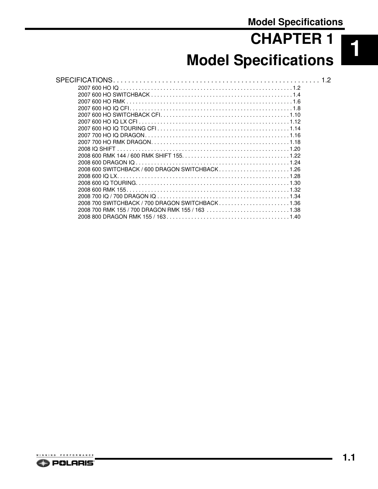 2007-2008 Polaris IQ, HO, Switchback, RMK, CFI, LX, Touring, Dragon, Shift service manual Preview image 4